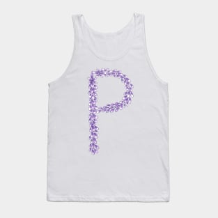 Lavender Letter P Hand Drawn in Watercolor and Ink Tank Top